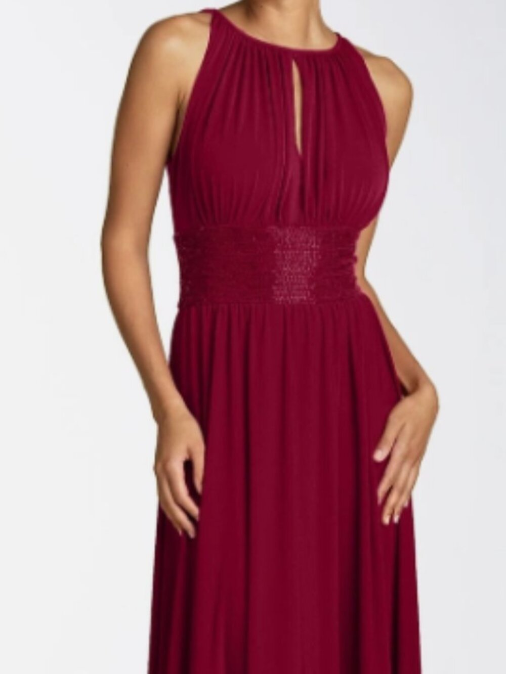 JS Boutique Keyhole Halter Neck Sleeveless Maxi Beaded Waist Gown Sz 6 Red